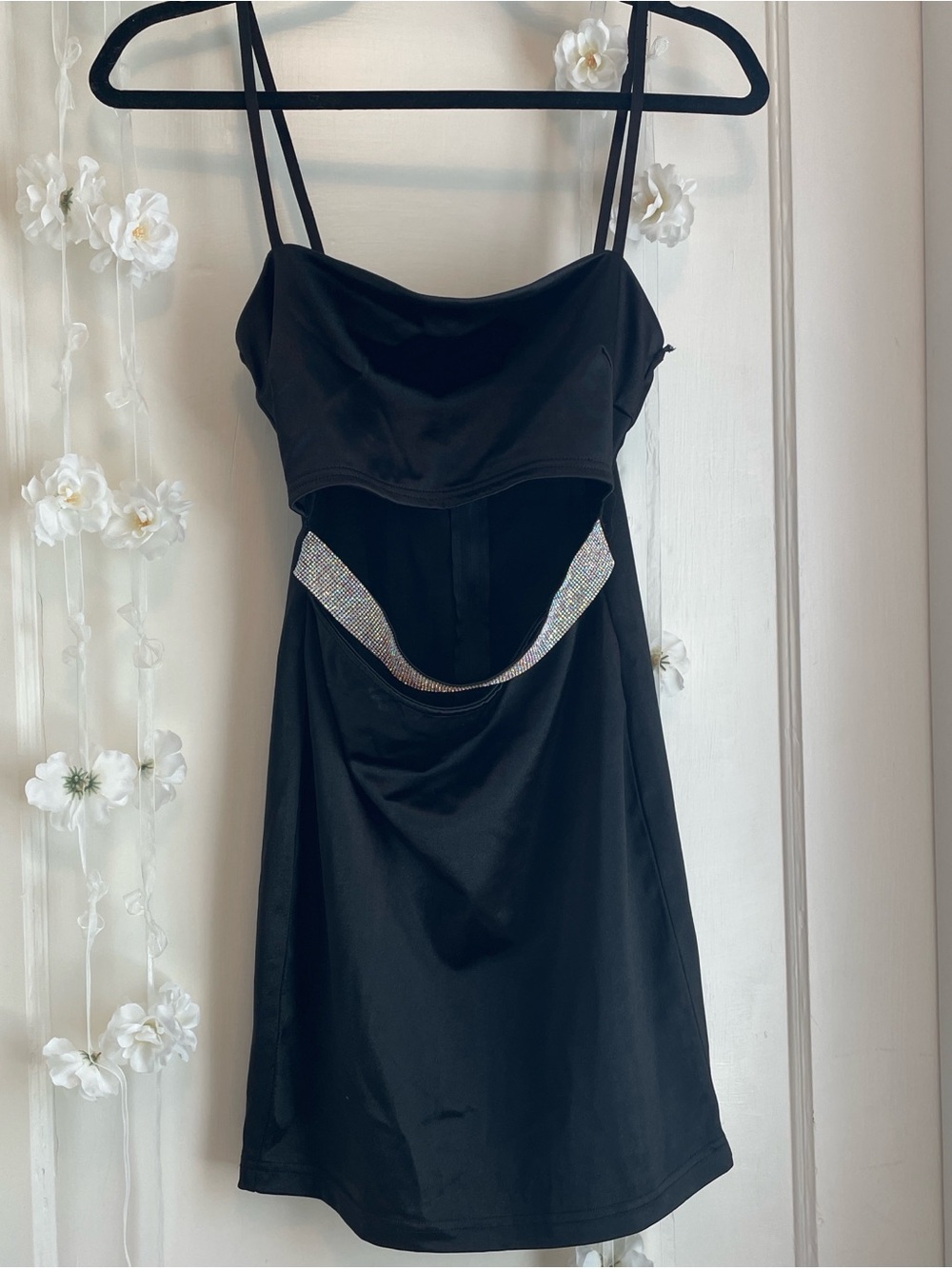 Windsor Black Mini Dress with Rhinestone Cutout Accent